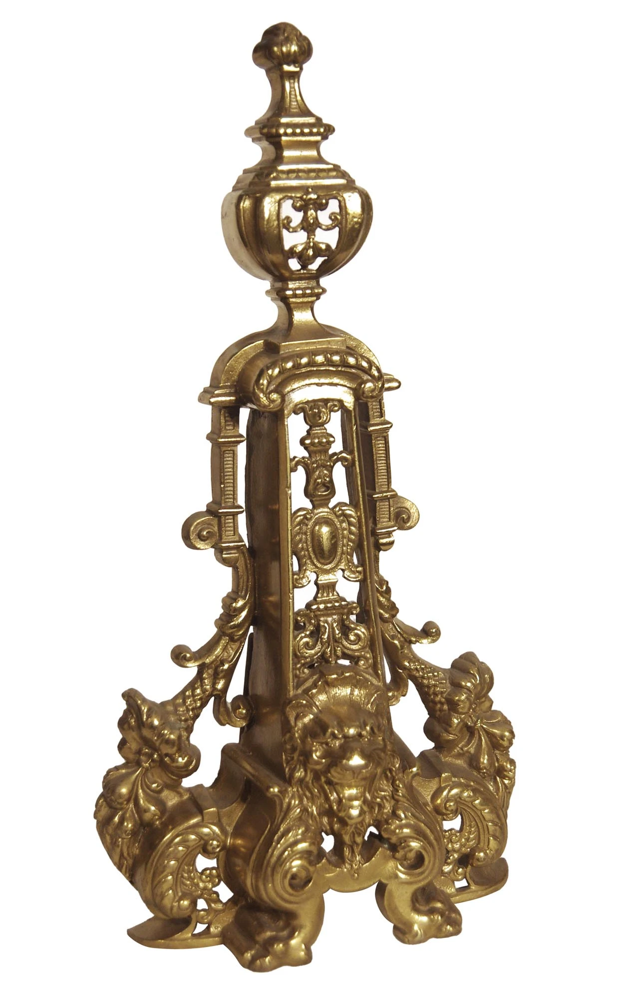 Pair Of Antique Highly Ornate Lion Brass Chenets 4 Pair Of Antique Highly Ornate Lion Brass Chenets - Image 2