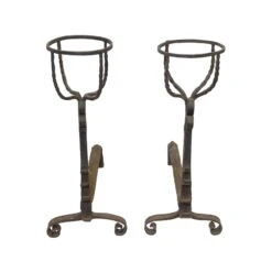 Pair Of Antique Primitive Wrought Iron Andirons