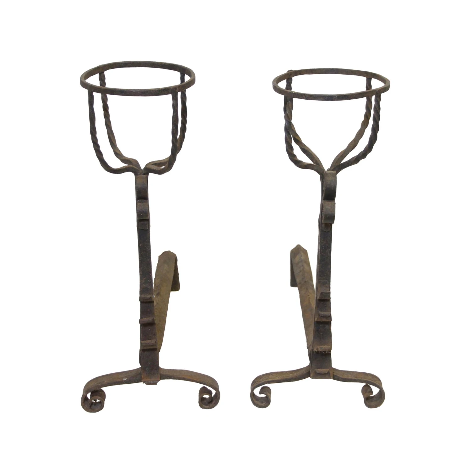Pair Of Antique Primitive Wrought Iron Andirons 3 Pair Of Antique Primitive Wrought Iron Andirons