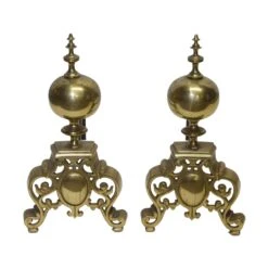 Pair Of Antique Victorian Edith Cavell Brass Andirons