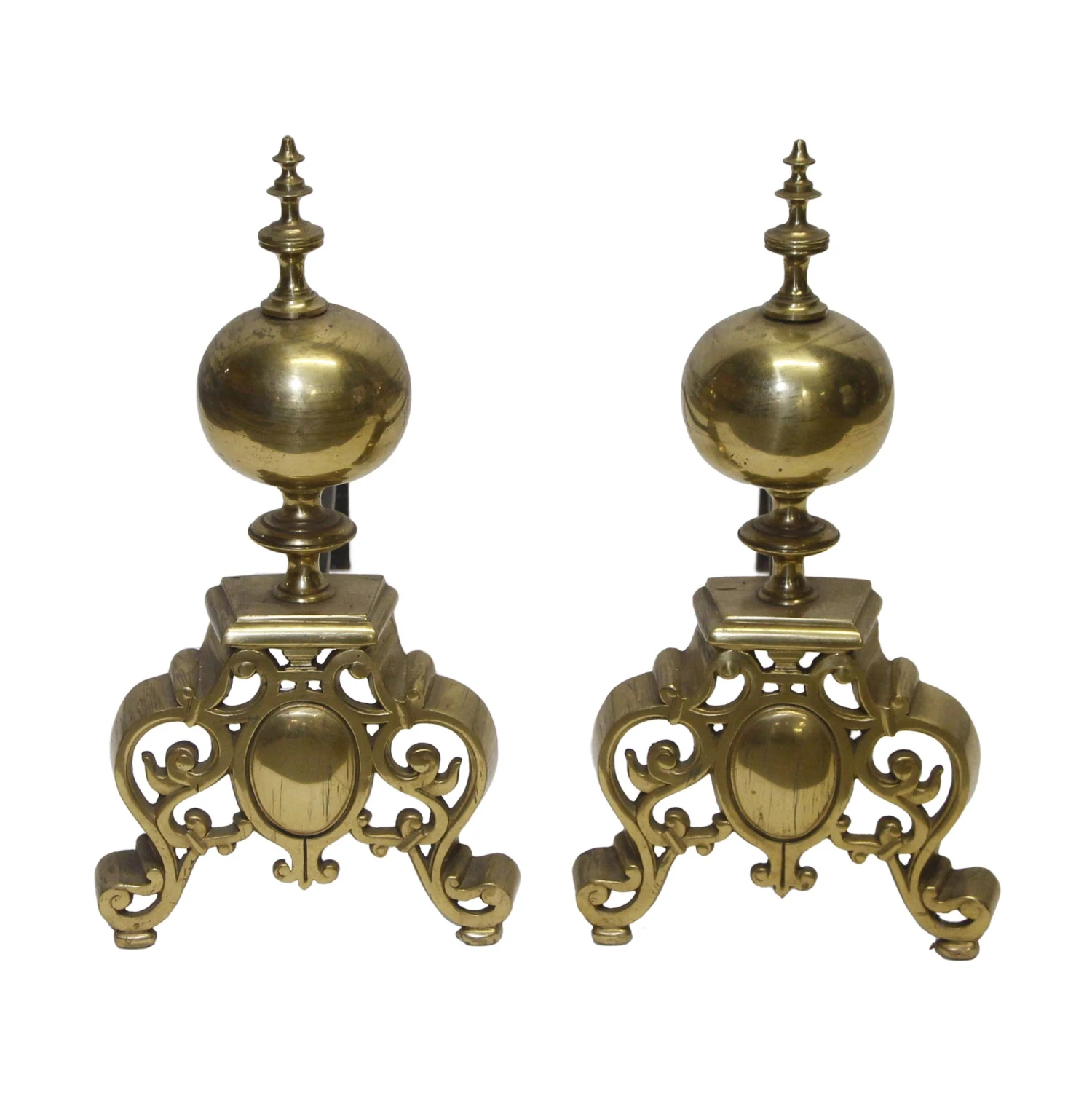 Pair Of Antique Victorian Edith Cavell Brass Andirons 3 Pair Of Antique Victorian Edith Cavell Brass Andirons