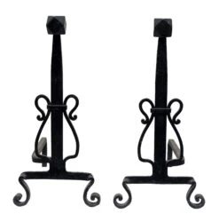 Pair Of Black Andirons With Turned Feet