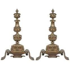 Pair Of Bronze & Wrought Iron Figural Andirons