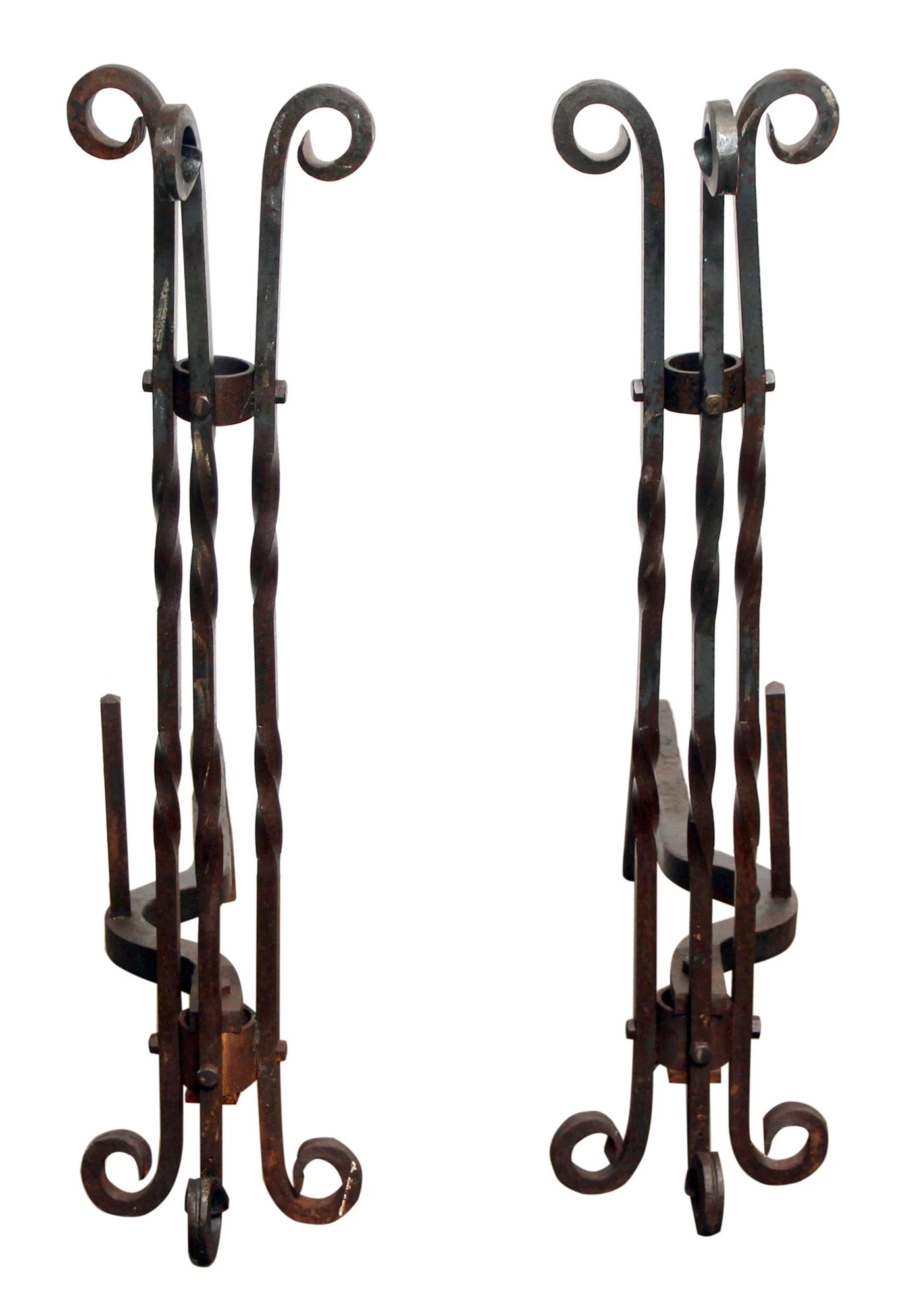 Pair Of Extra Tall Twisted Wrought Iron Andirons 3 Pair Of Extra Tall Twisted Wrought Iron Andirons