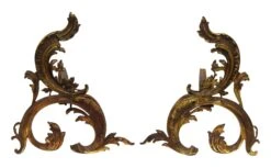 Pair Of Ornate Bronze French Andirons