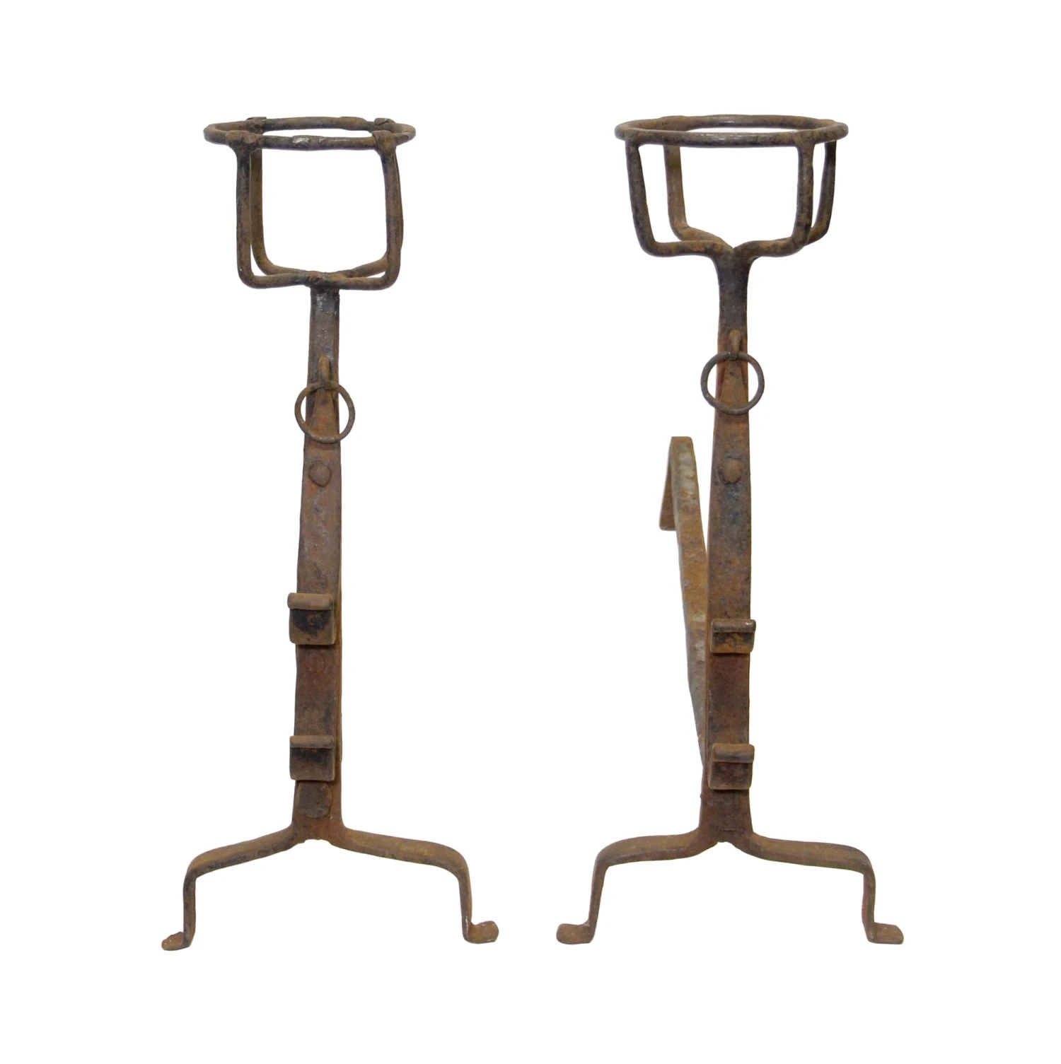 Pair Of Primitive Wrought Iron Antique Andirons 3 Pair Of Primitive Wrought Iron Antique Andirons