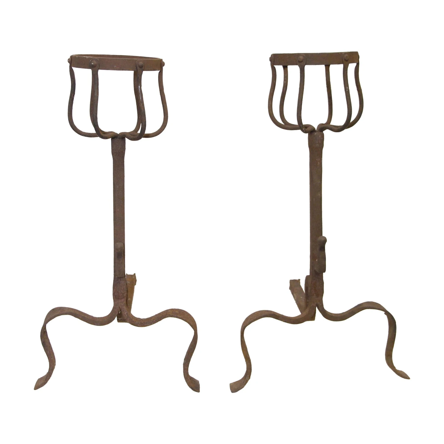 Pair Of Primitive Wrought Iron ‘Montignies’ Andirons 3 Pair Of Primitive Wrought Iron ‘Montignies’ Andirons
