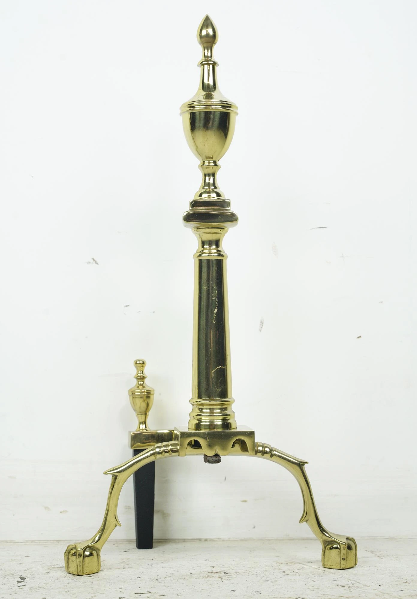 Pair Of Federal Steeple Polished Brass Claw Feet Andirons 3 Pair Of Federal Steeple Polished Brass Claw Feet Andirons - Image 2