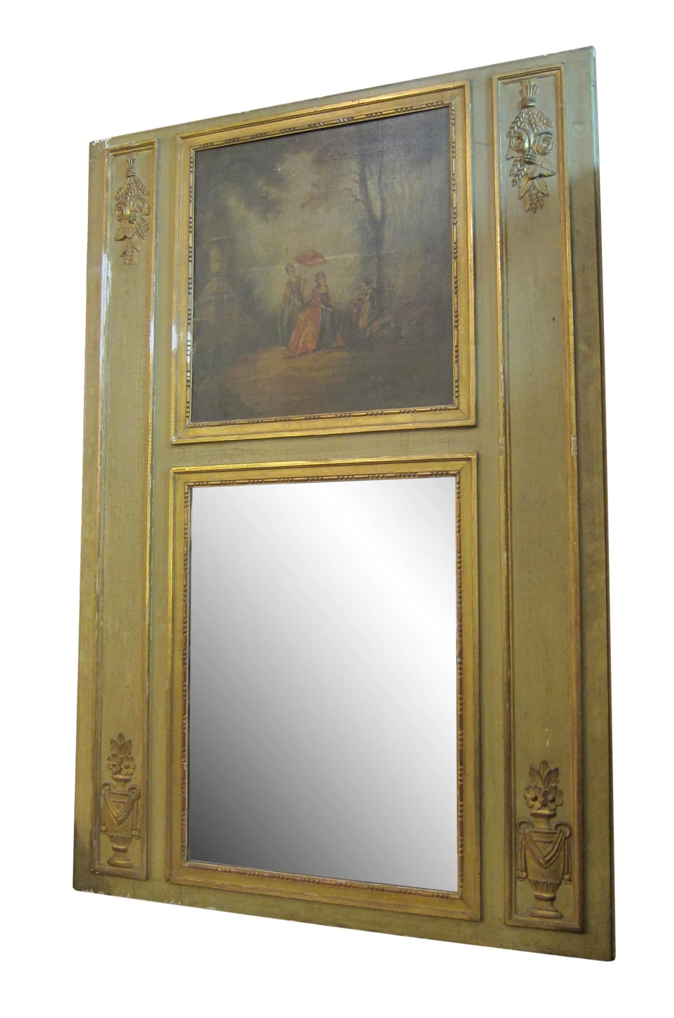 Antique Victorian Over Mantel Mirror With Painting 3 Antique Victorian Over Mantel Mirror With Painting