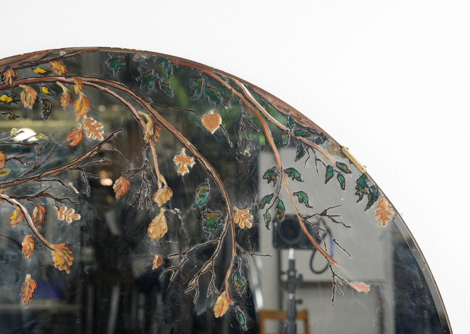 Vintage Hand Painted Edge Floral Round 44 In. Wall Mirror 5 Vintage Hand Painted Edge Floral Round 44 In. Wall Mirror - Image 3