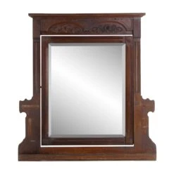 French Beveled Mahogany Carved Frame Tabletop Vanity Mirror