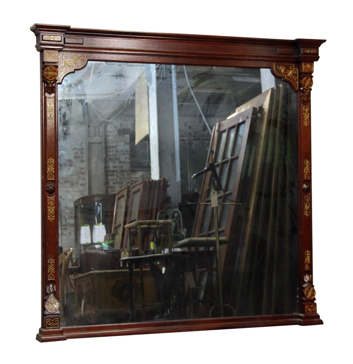 Large Wood Frame Mirror With Ornate Carvings 4 Large Wood Frame Mirror With Ornate Carvings - Image 2