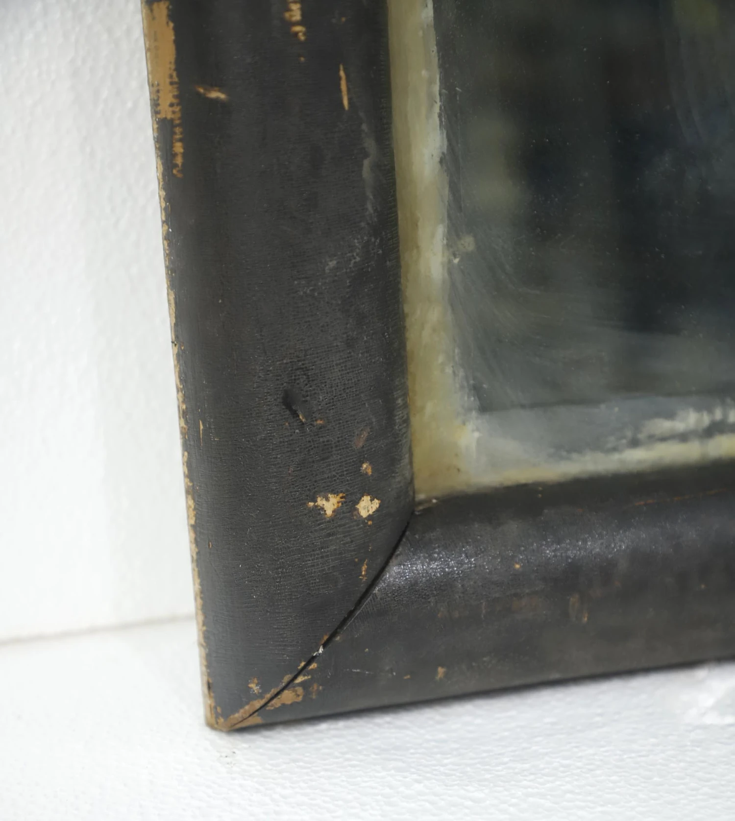 Refurbished Beveled Black Wood Wall Mirror 40 X 34 4 Refurbished Beveled Black Wood Wall Mirror 40 X 34 - Image 2