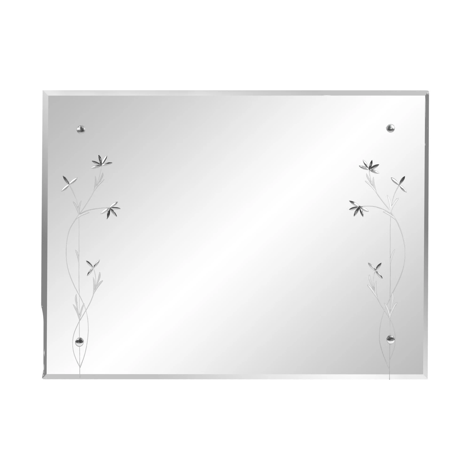 Vintage Beveled & Etched Wall Mirror With Floral Details 3 Vintage Beveled & Etched Wall Mirror With Floral Details