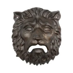 Antique Black Cast Iron Lion Head Wall Mount Applique