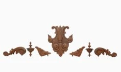 Set Of Hand Carved Ornate Medium Tone Wood Furniture Appliques