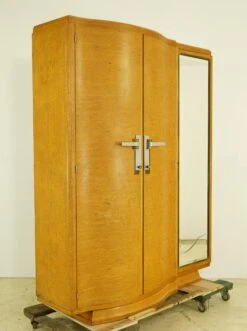 French Art Deco Burled Maple Wardrobe With Mirror