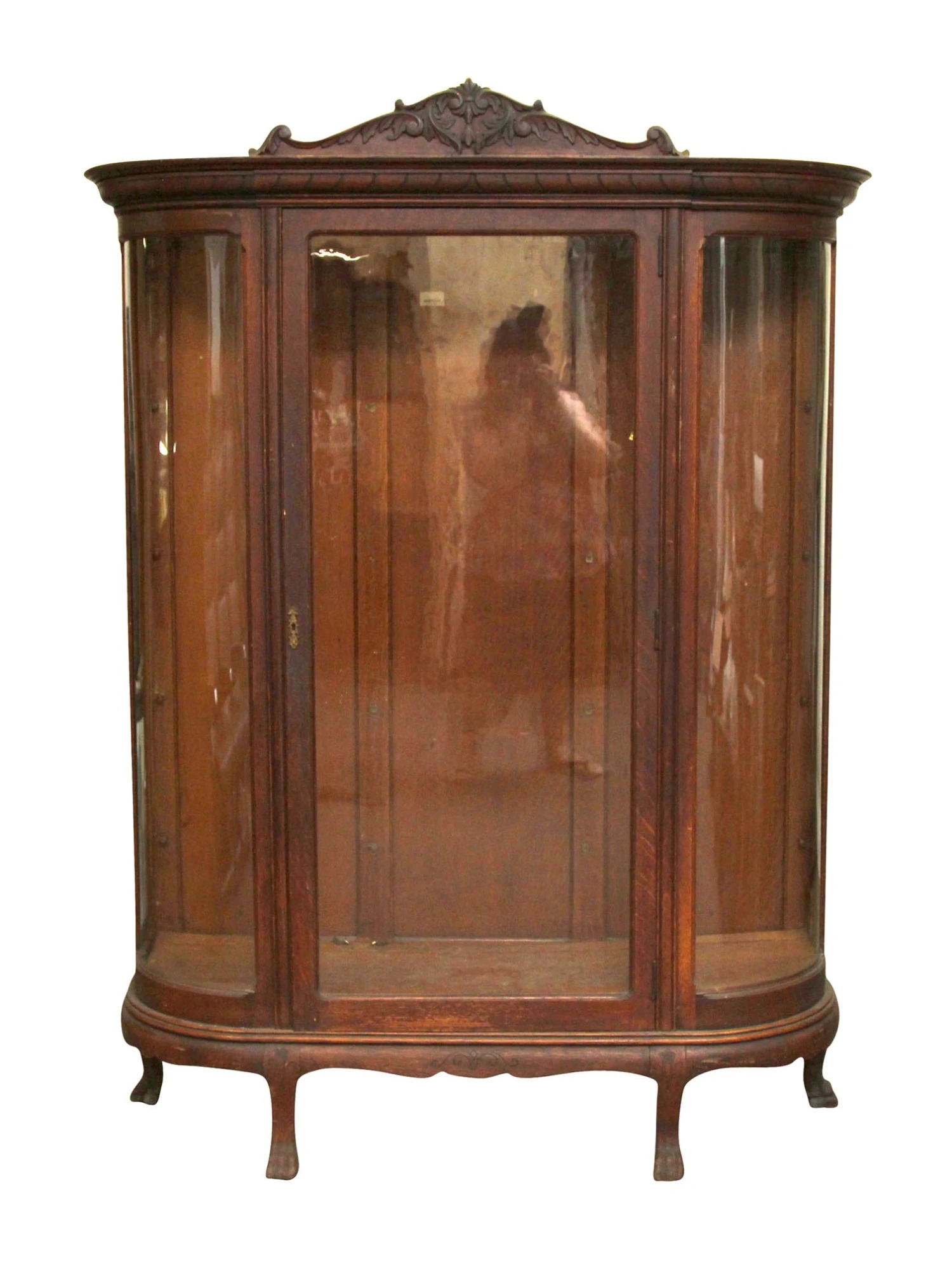 Antique Victorian Curved Glass Front Wood Vitrine 4 Antique Victorian Curved Glass Front Wood Vitrine - Image 2