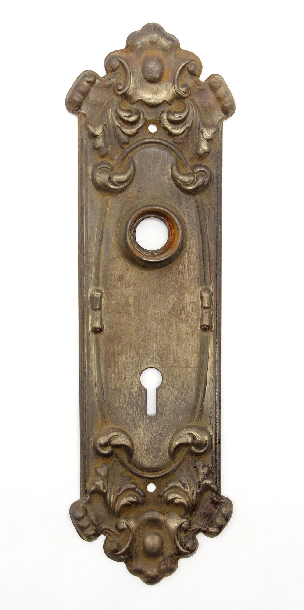 Antique 8.75 In. Pressed Steel Victorian Door Back Plate 3 Antique 8.75 In. Pressed Steel Victorian Door Back Plate