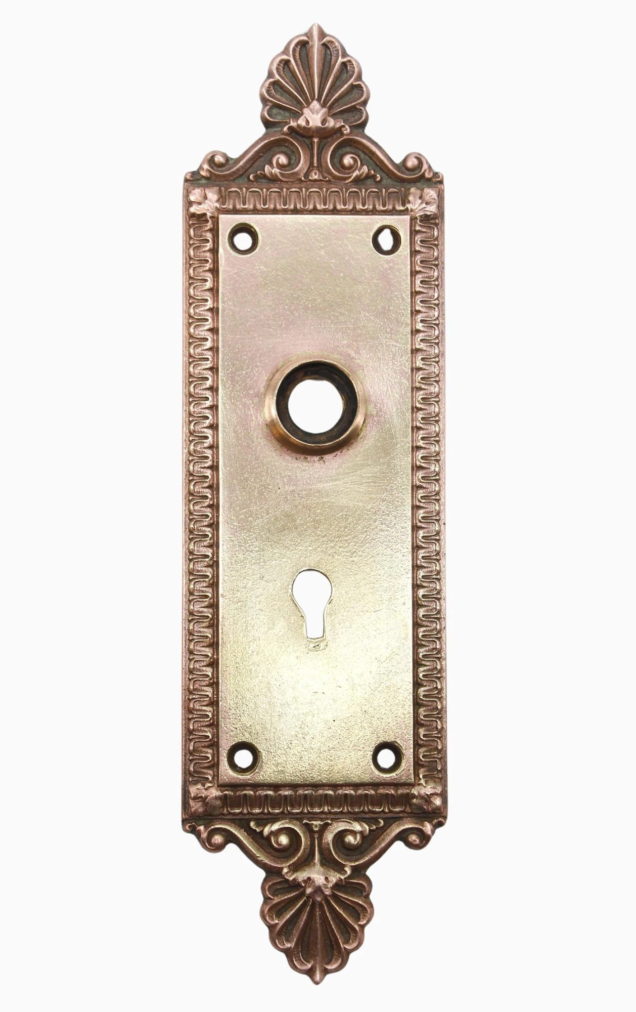 Antique 9 In. Brass Russell & Erwin Empire Passage Door Back Plate 3 Antique 9 In. Brass Russell & Erwin Empire Passage Door Back Plate