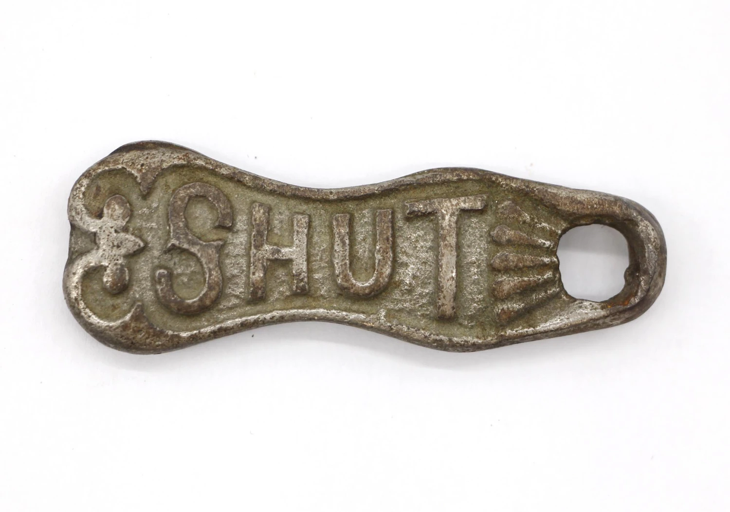 Antique Cast Iron Double Sided “Shut” Door Plate 3 Antique Cast Iron Double Sided “Shut” Door Plate