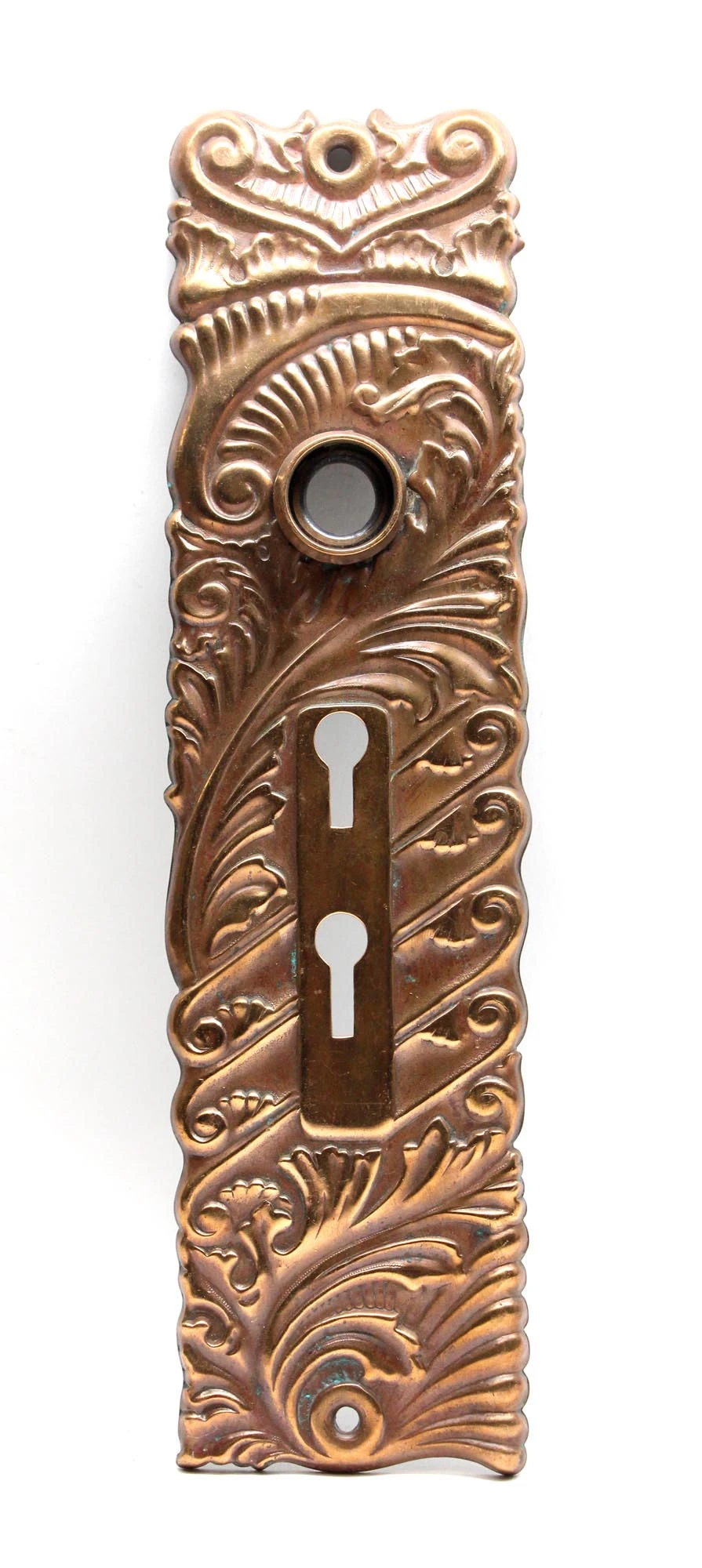 Double Keyhole Pressed Brass Roanoke 9.375 In. Door Back Plate 3 Double Keyhole Pressed Brass Roanoke 9.375 In. Door Back Plate