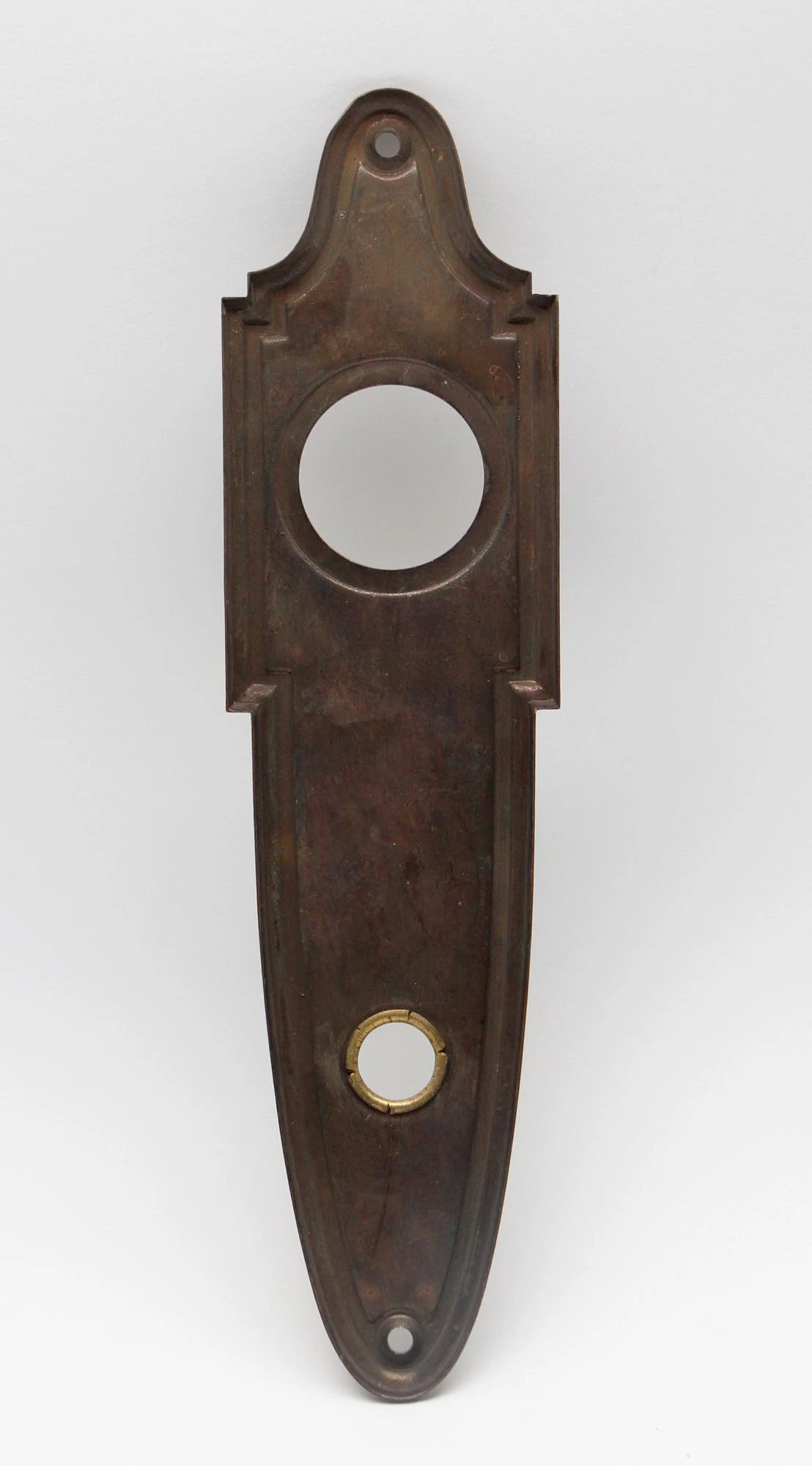 8.625 In. Brass Art Deco Back Plate With Cylinder Lock Insert 5 8.625 In. Brass Art Deco Back Plate With Cylinder Lock Insert - Image 3