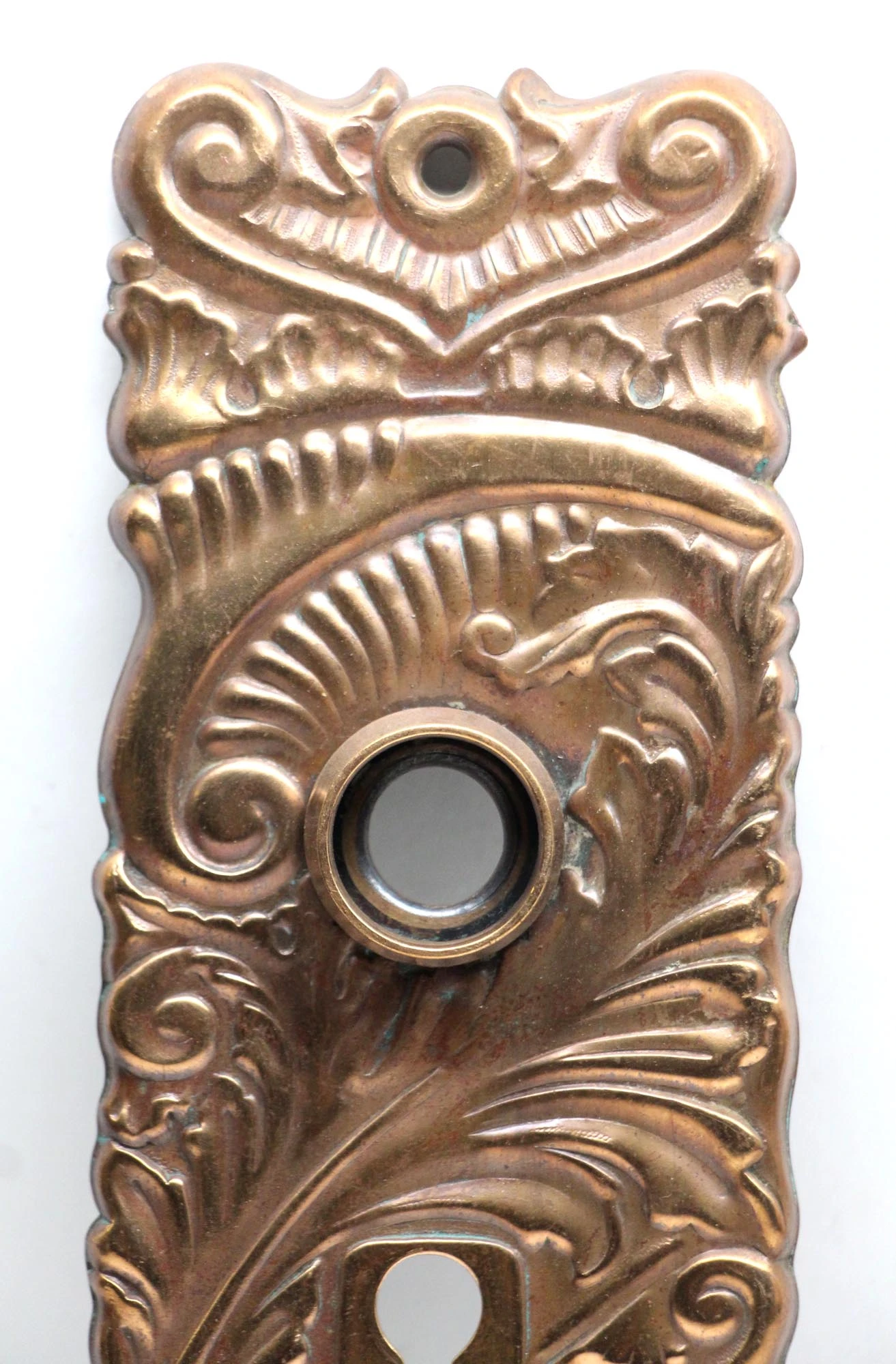 Double Keyhole Pressed Brass Roanoke 9.375 In. Door Back Plate 4 Double Keyhole Pressed Brass Roanoke 9.375 In. Door Back Plate - Image 2