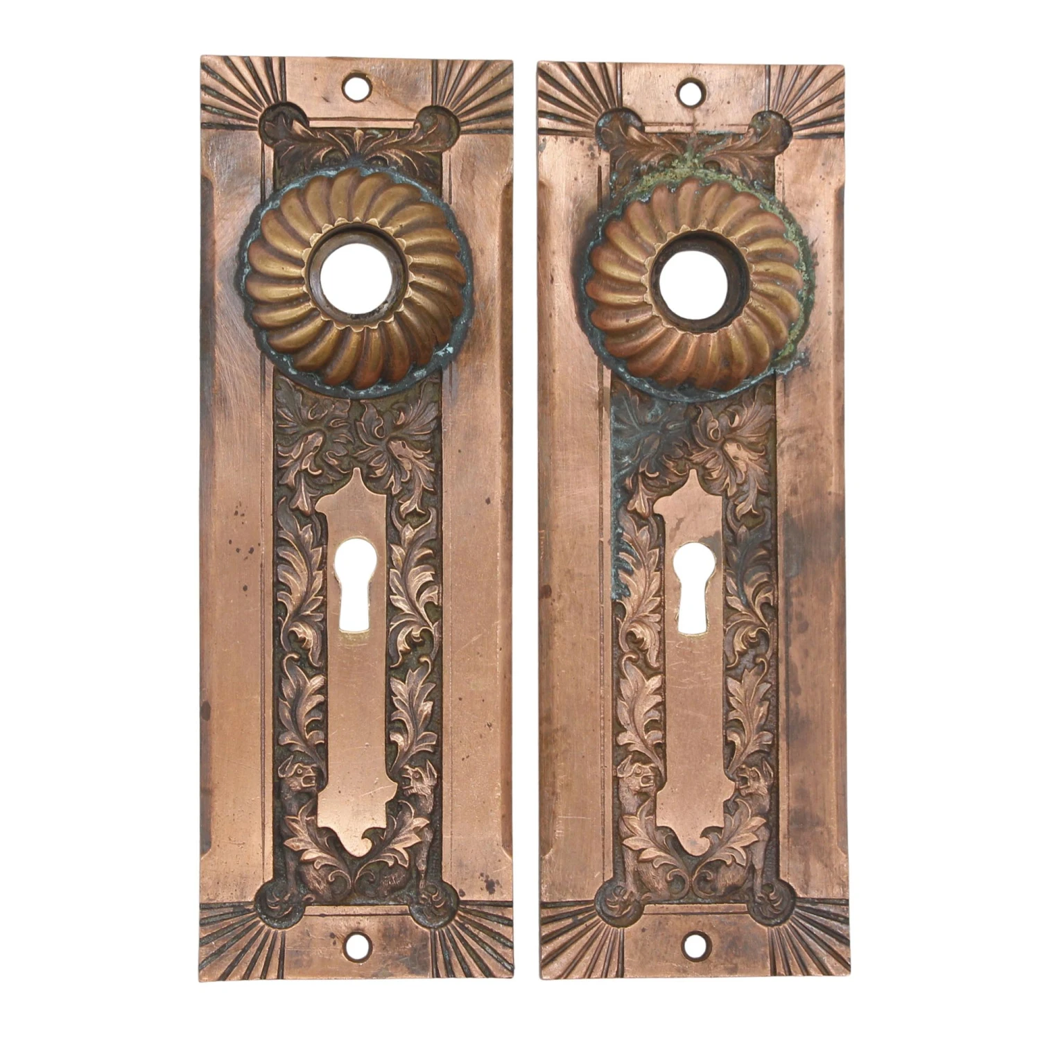 Pair Of 1890s 7.25 In. Corbin Bronze Fanciful Beast Door Back Plates 3 Pair Of 1890s 7.25 In. Corbin Bronze Fanciful Beast Door Back Plates