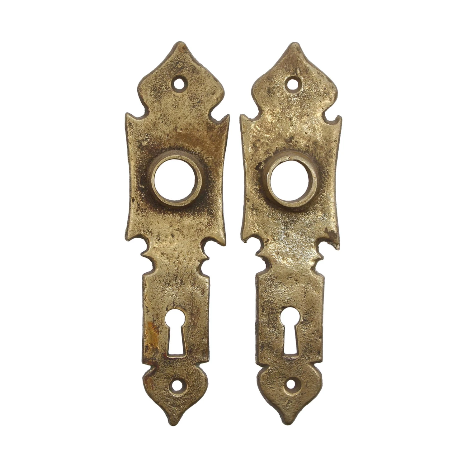 Pair Of Antique 5.875 In. Brass Arts & Crafts Keyhole Door Back Plates 3 Pair Of Antique 5.875 In. Brass Arts & Crafts Keyhole Door Back Plates