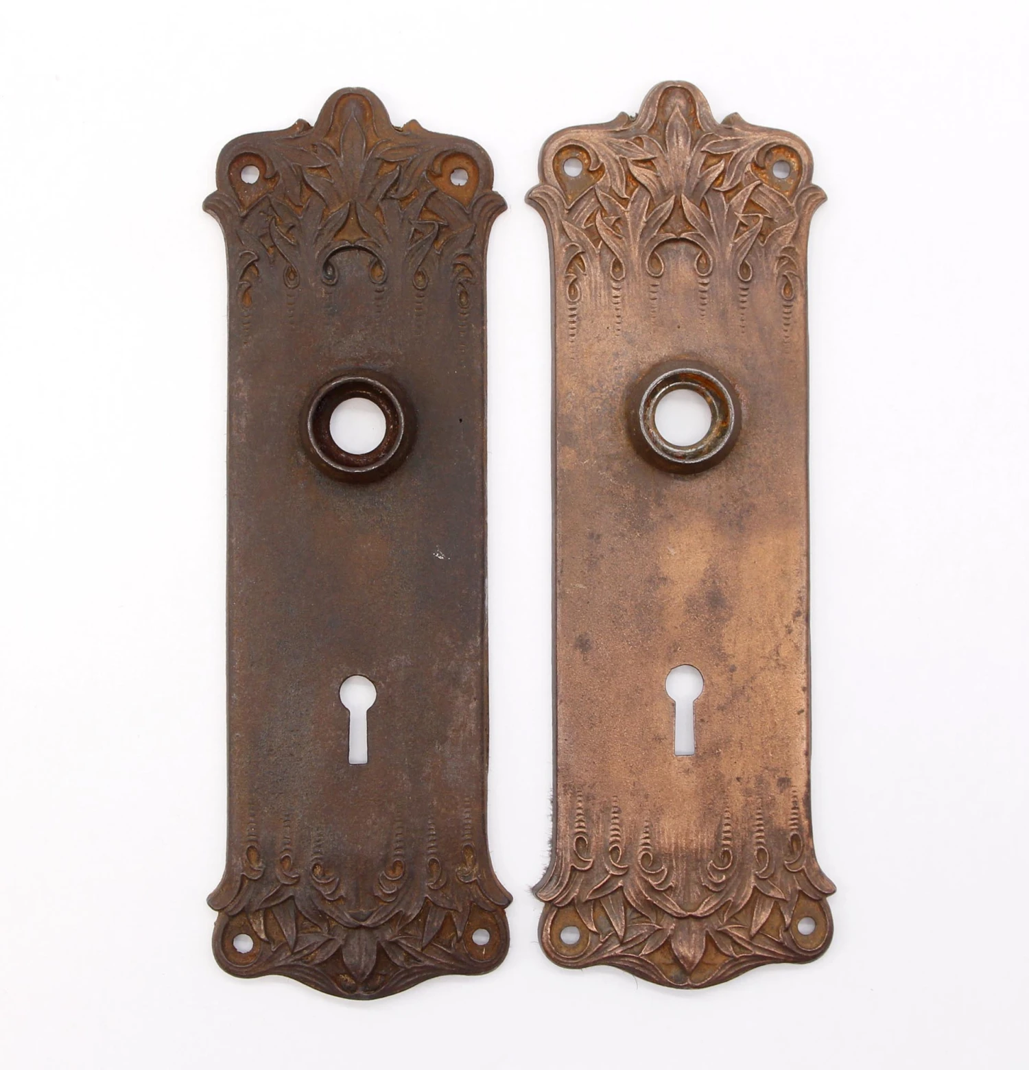 Pair Of Antique 7.5 In. Romanesque Bronzed Cast Iron Door Back Plates 3 Pair Of Antique 7.5 In. Romanesque Bronzed Cast Iron Door Back Plates