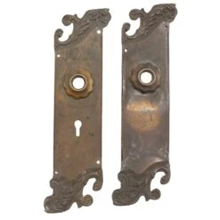 Pair Of Art Nouveau 10.25 In. Reading Bronze Door Back Plates