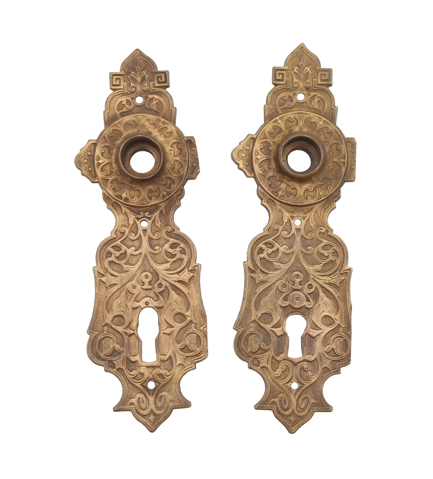 Pair Of Cast Bronze Neo-Grec 7.75 In. Doorknob Back Plates 4 Pair Of Cast Bronze Neo-Grec 7.75 In. Doorknob Back Plates - Image 2