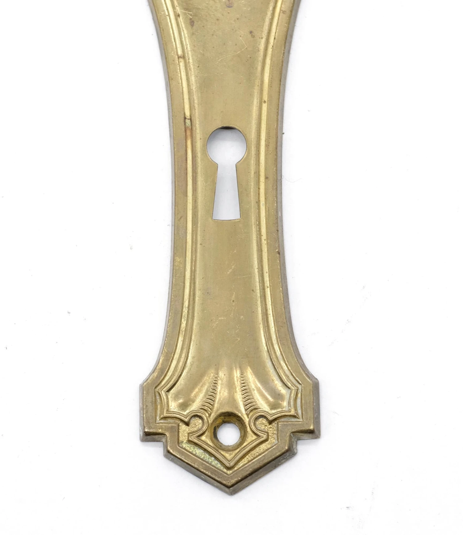 Vintage 7 In. Pressed Brass Gothic Door Back Plate 4 Vintage 7 In. Pressed Brass Gothic Door Back Plate - Image 2