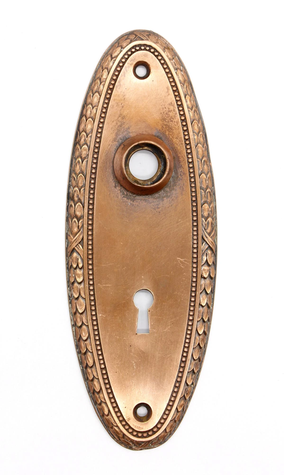 Pair Of 7 In. Copper Plated Brass Keyhole Door Back Plates 4 Pair Of 7 In. Copper Plated Brass Keyhole Door Back Plates - Image 2