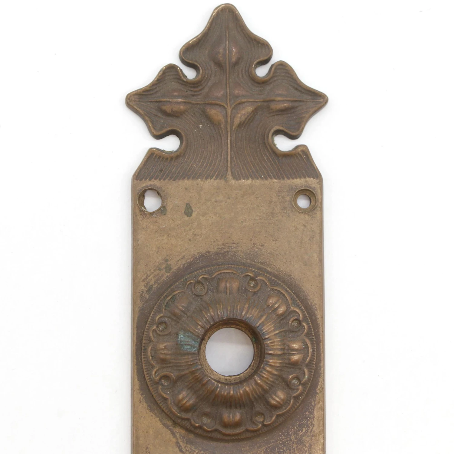 Victorian 10.25 In. Cast Brass Foliate Passage Door Back Plate 4 Victorian 10.25 In. Cast Brass Foliate Passage Door Back Plate - Image 2