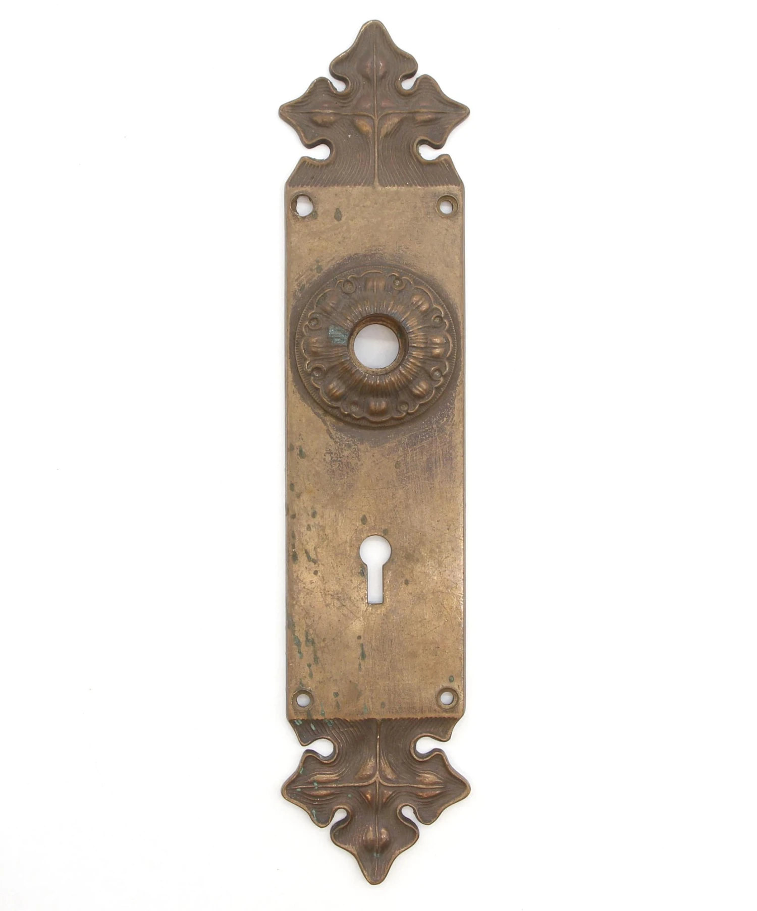 Victorian 10.25 In. Cast Brass Foliate Passage Door Back Plate 3 Victorian 10.25 In. Cast Brass Foliate Passage Door Back Plate