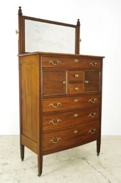 Antique French Wooden 6 Drawer Mirrored Bedroom Dresser