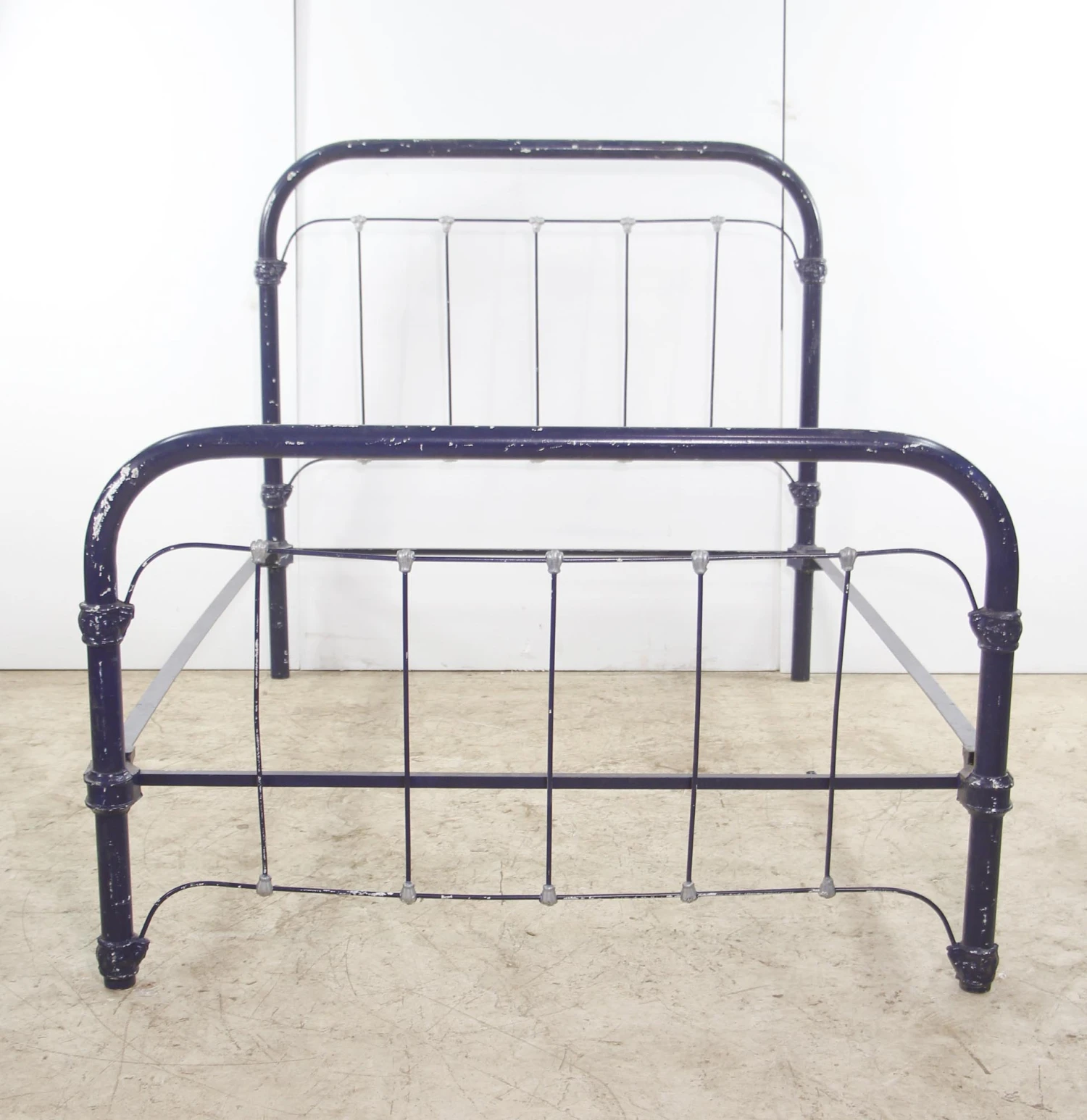 Vintage Blue & Silver Painted Steel Full Bed Frame 4 Vintage Blue & Silver Painted Steel Full Bed Frame - Image 2