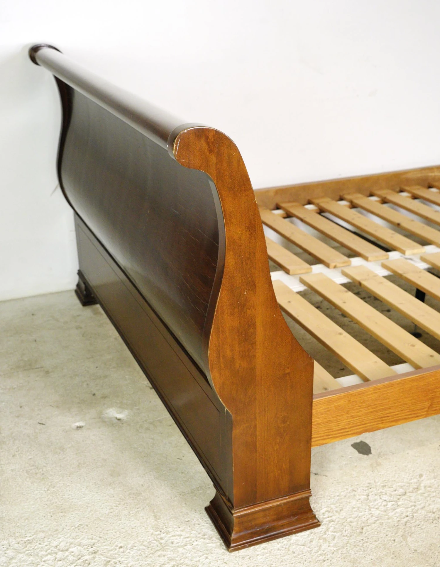 Dark Wood Tone Queen Sleigh Bed Frame 4 Dark Wood Tone Queen Sleigh Bed Frame - Image 2