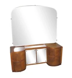 Vintage Art Deco Vanity With Curved Drawers & Large Mirror