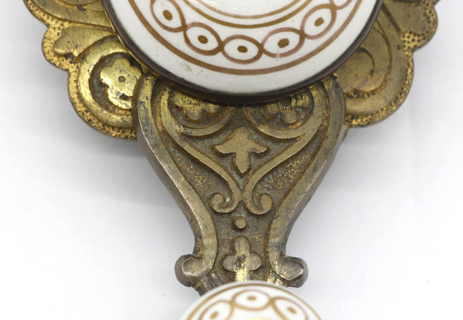 Antique Floral Brass & Porcelain Bell Lever 5 Antique Floral Brass & Porcelain Bell Lever - Image 3