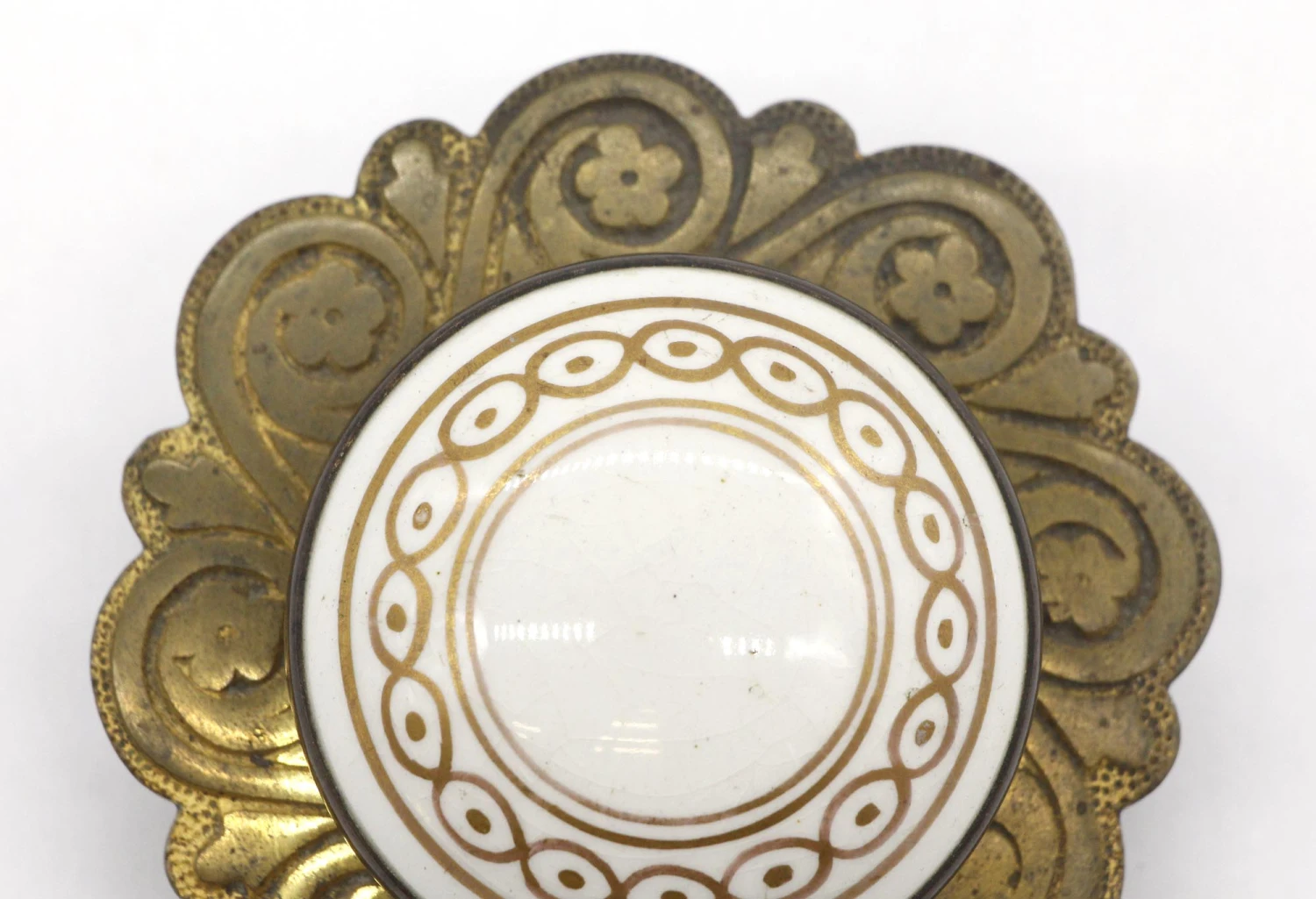 Antique Floral Brass & Porcelain Bell Lever 4 Antique Floral Brass & Porcelain Bell Lever - Image 2