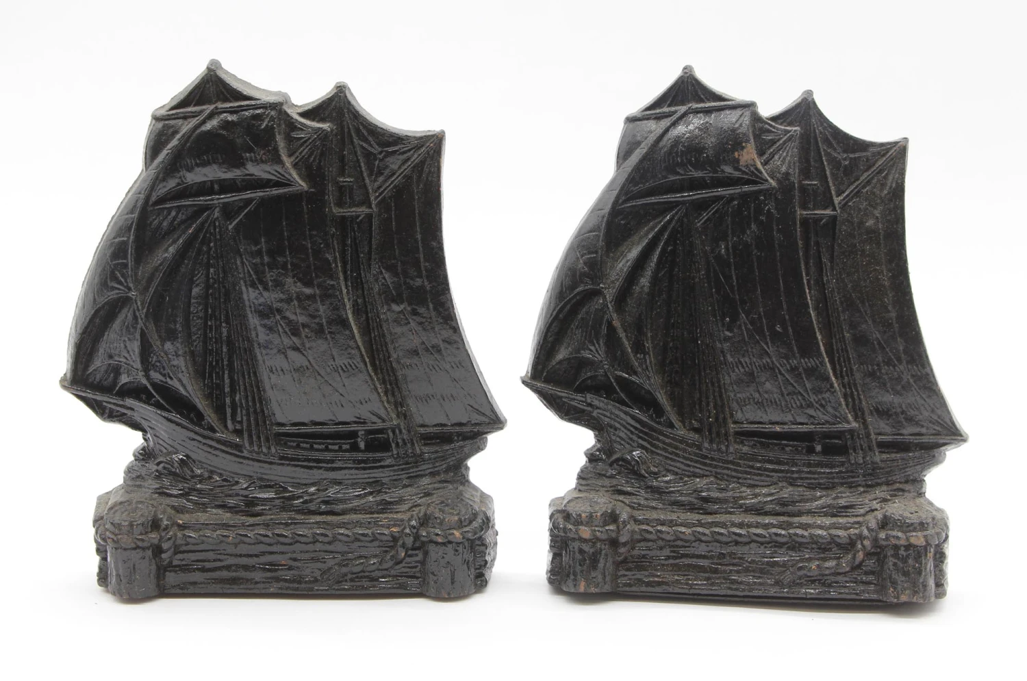 Pair Of Black Wooden Nautical Ship Bookends 4 Pair Of Black Wooden Nautical Ship Bookends - Image 2