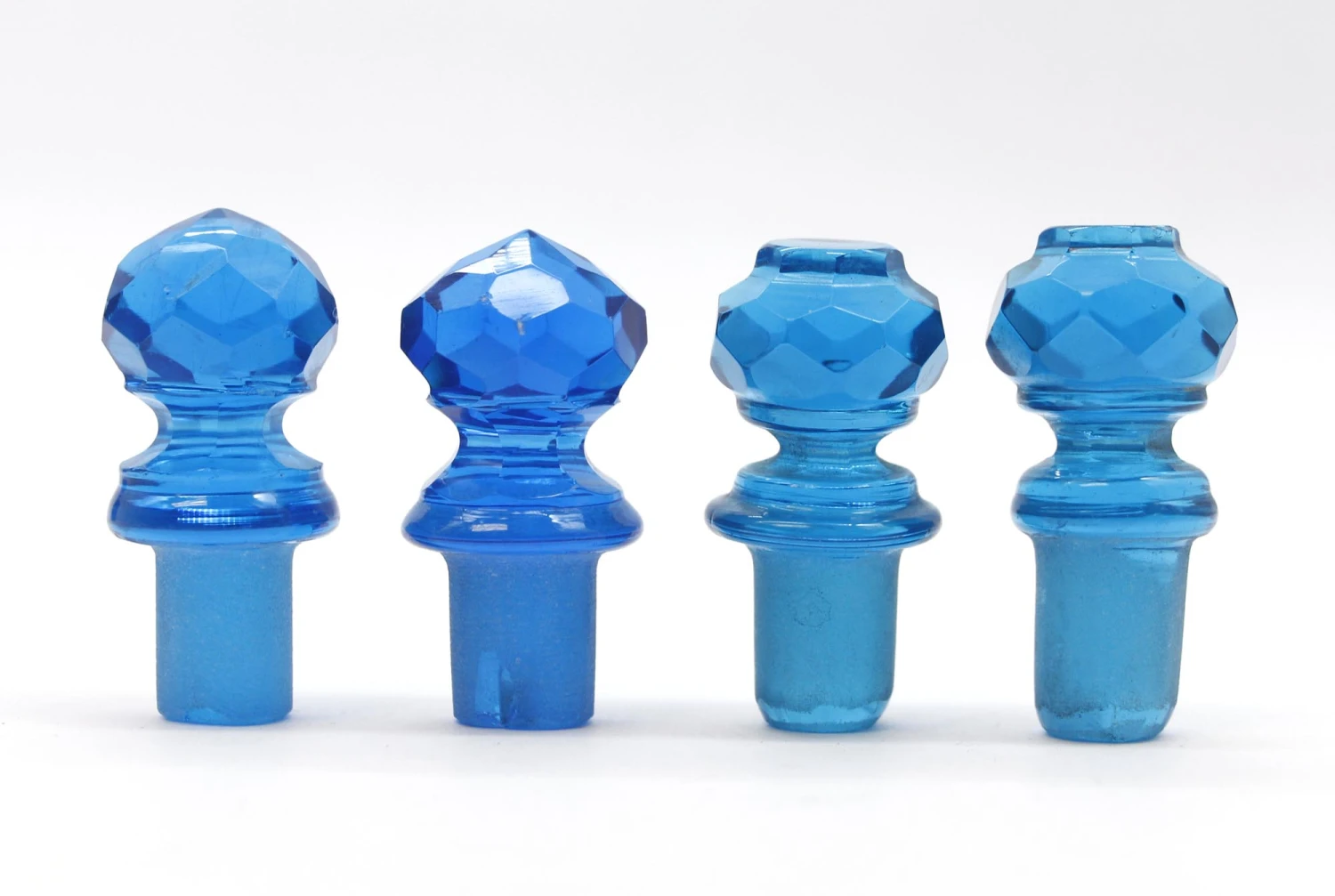 Set Of 4 Vintage Variety Styled Blue Glass Bottle Stoppers 4 Set Of 4 Vintage Variety Styled Blue Glass Bottle Stoppers - Image 2