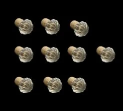 Set Of 10 Clear Fluted Glass & Cork Bottle Stoppers