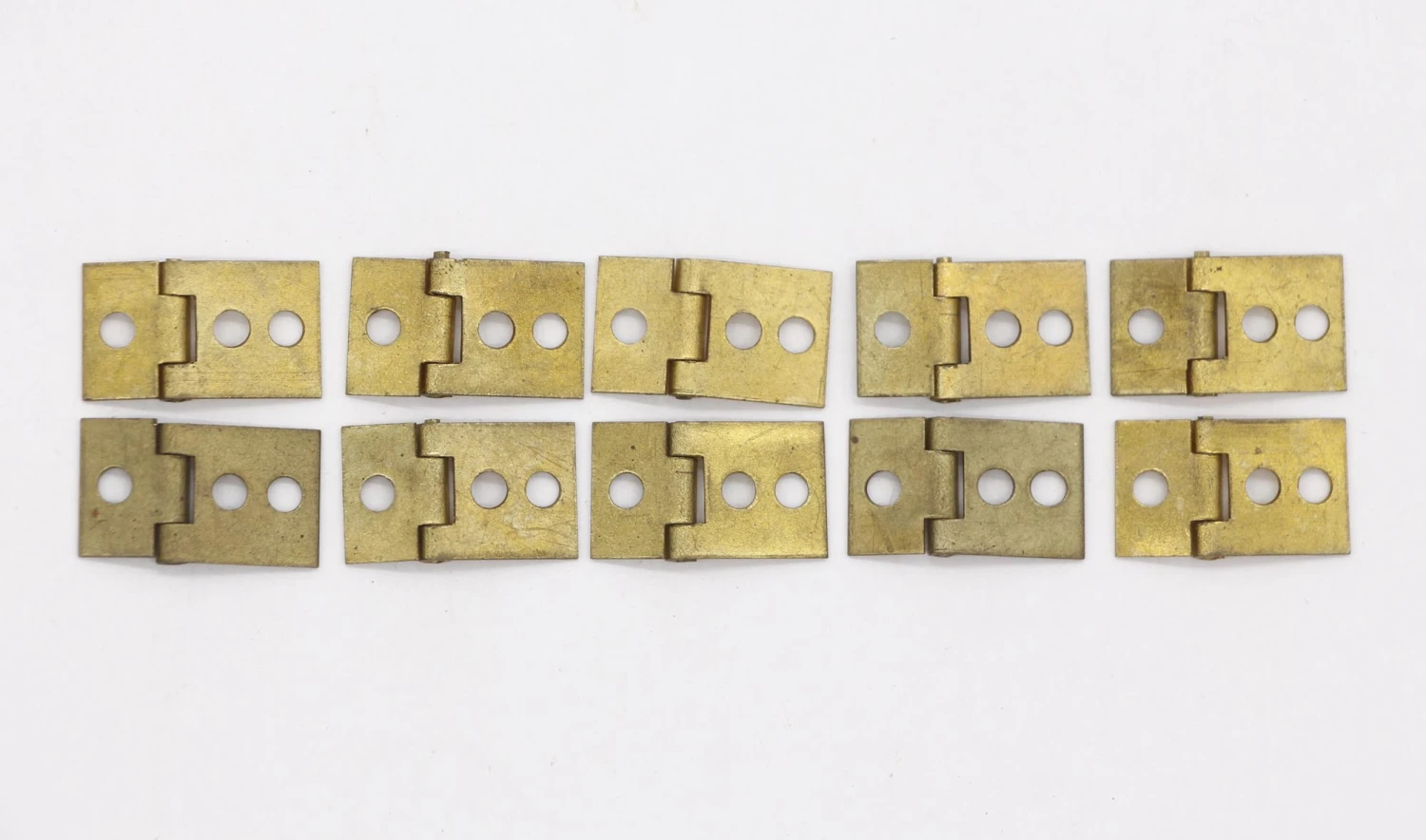 Set Of 10 Brass 3 Hole 0.625 X 1 Cabinet Hinges 4 Set Of 10 Brass 3 Hole 0.625 X 1 Cabinet Hinges - Image 2