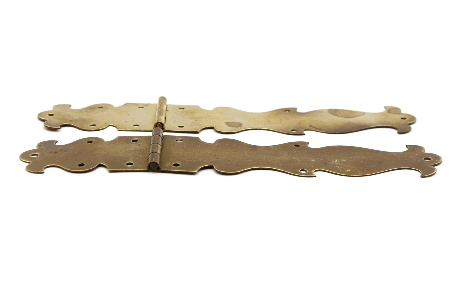 Pair Of Antique Thin 7.25 In. Brass Strap Hinges 4 Pair Of Antique Thin 7.25 In. Brass Strap Hinges - Image 2