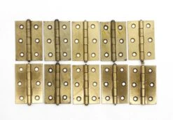 Set Of 10 Vintage 2.5 X 1.625 Brass Plated Steel Cabinet Hinges