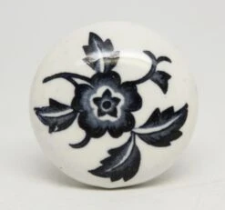 Vintage 1.375 In. Blue & White Floral Porcelain Drawer Cabinet Knob -OGT Sale Store cabinet furniture knobs for sale m228152